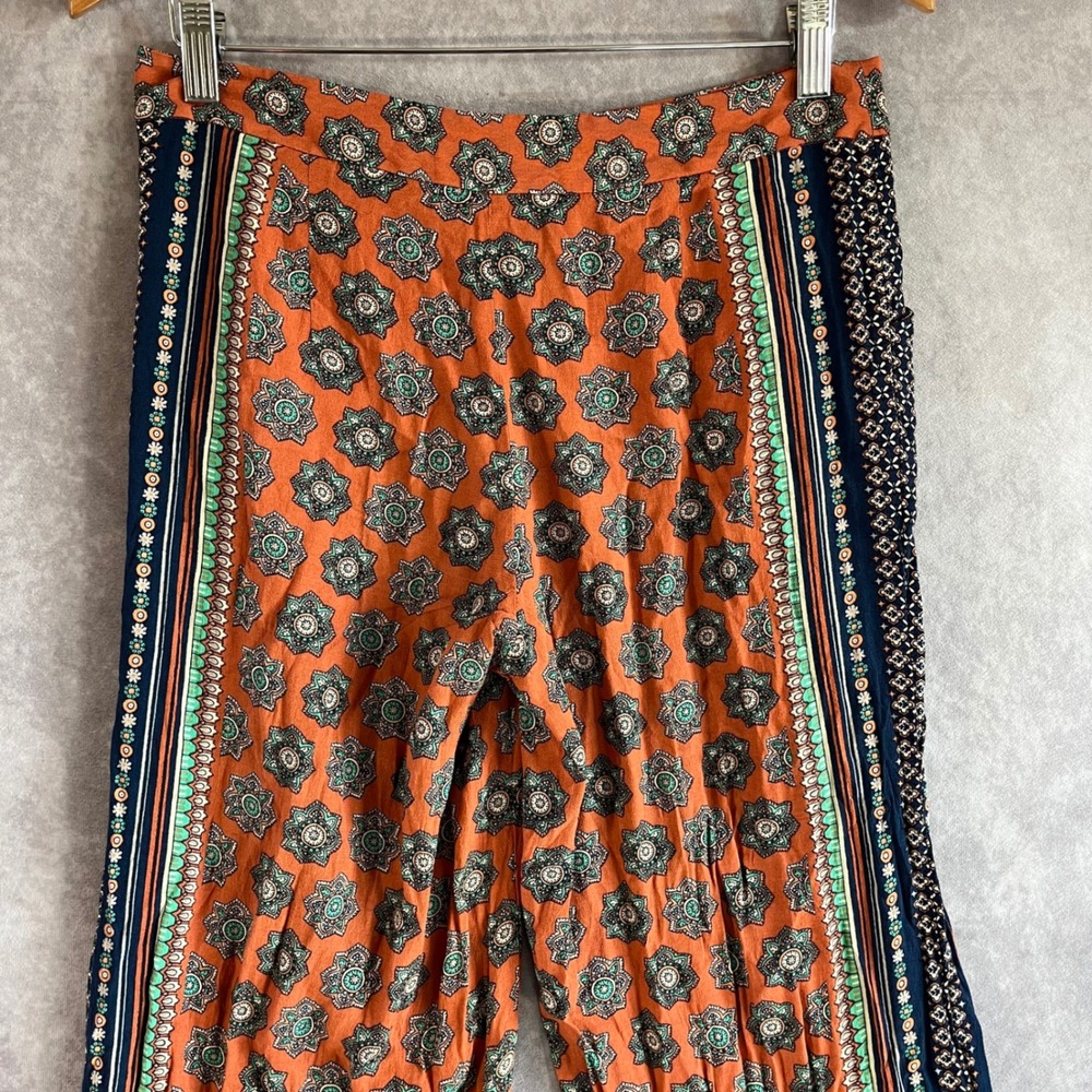 Elevenses Anthropologie Wide Leg Pants Womens 4 Orange Boho Tile Print Culottes - Picture 4 of 11